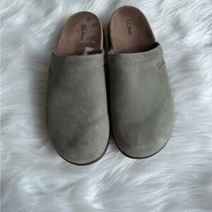 L.L. Bean go anywhere Olive gray Leather Slip-On Mules